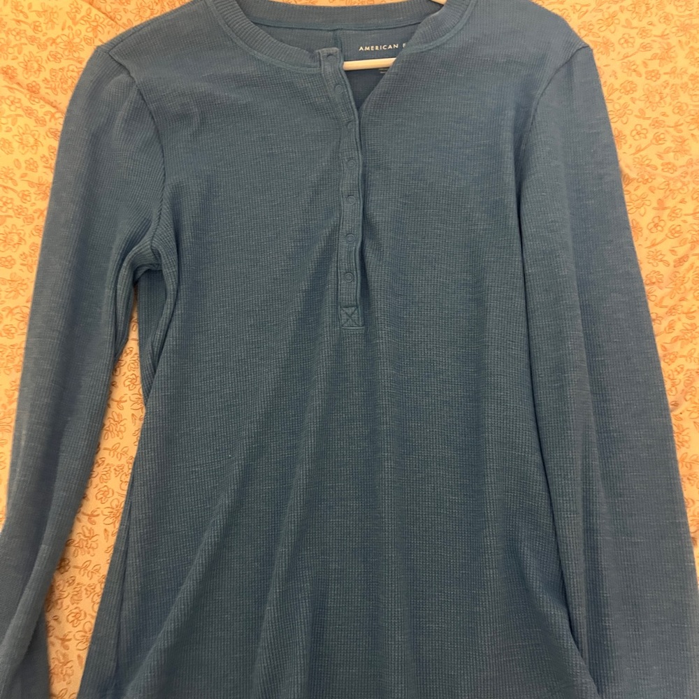 American Eagle Outfitters Blue Waffle Knit Top